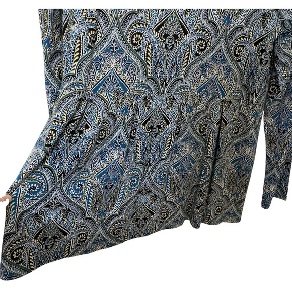 J Jill Wearever Collection Sz M Petite Paisley Tunic Top Long Sleeve Blue Multi - Picture 4 of 7